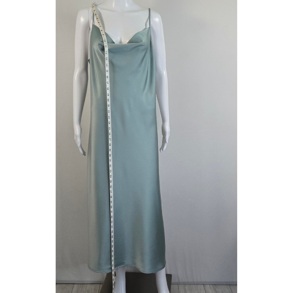 Women Sage Green Satin Cowl Neck Slip Dress and Mesh Duster Set Large - Picture 2 of 12